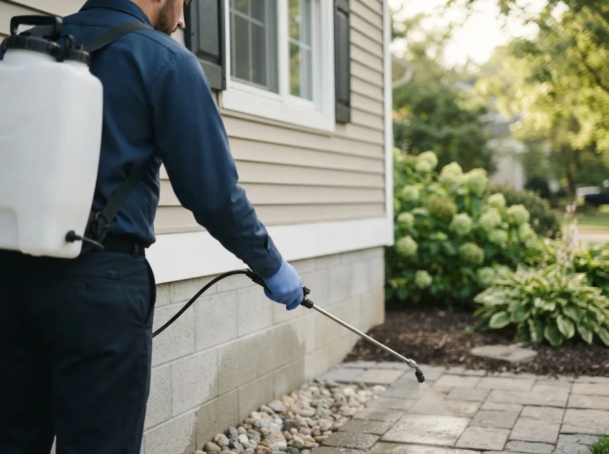 Pest control technician inspecting a home in Wakarusa, KS